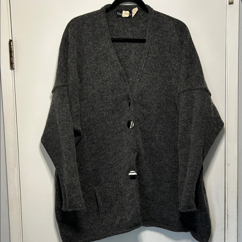 No Frills Lambswool Alpaca Elegant Charcoal Women's Cardigan Made in USA